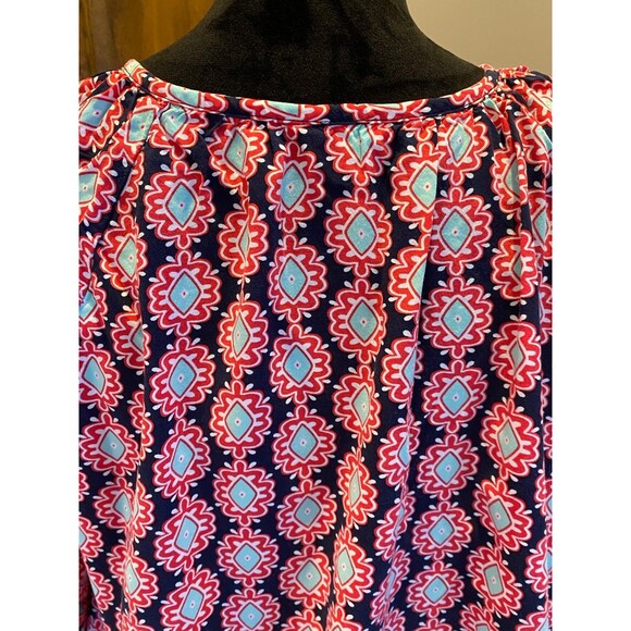 Crown & Ivy Boho Peasant Petite Large Navy Red Patterened Top Blouse Casual - Picture 7 of 11
